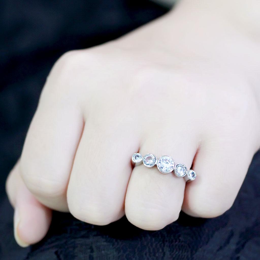 TK3697 - High polished (no plating) Stainless Steel Ring with AAA Grade CZ in Clear