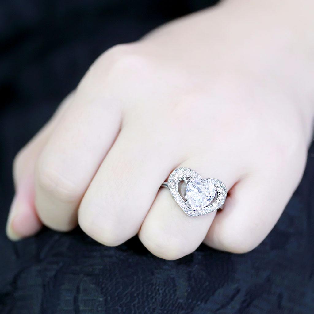 TK3698 - High polished (no plating) Stainless Steel Ring with AAA Grade CZ in Clear