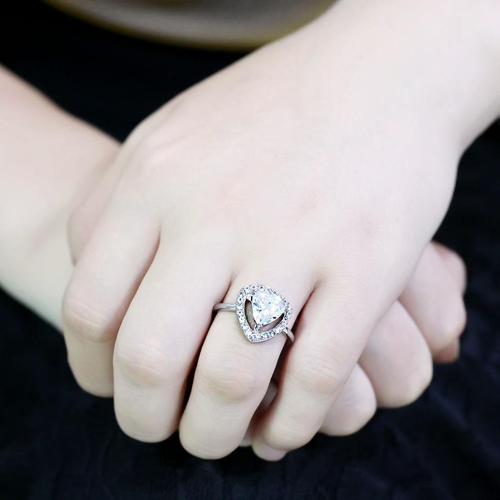 TK3699 - High polished (no plating) Stainless Steel Ring with AAA Grade CZ in Clear