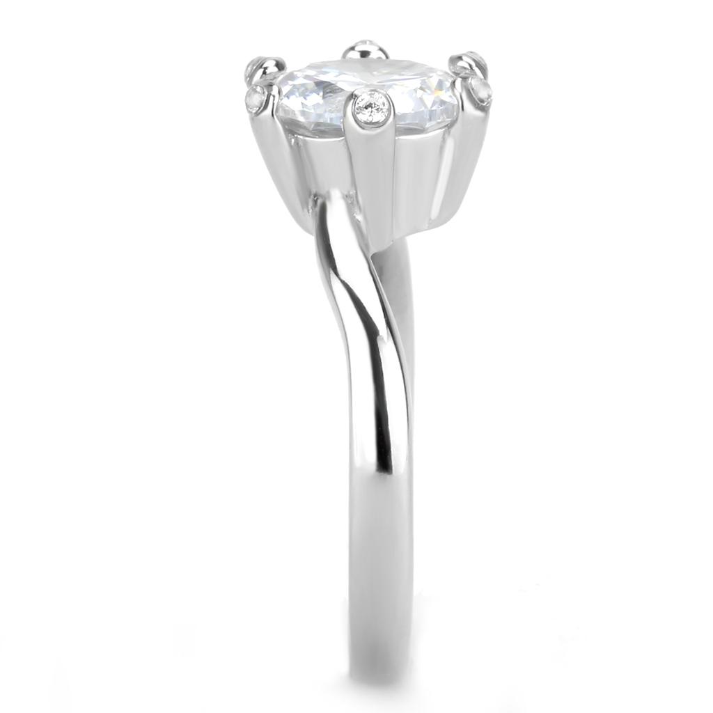 TK3700 - High polished (no plating) Stainless Steel Ring with AAA Grade CZ in Clear