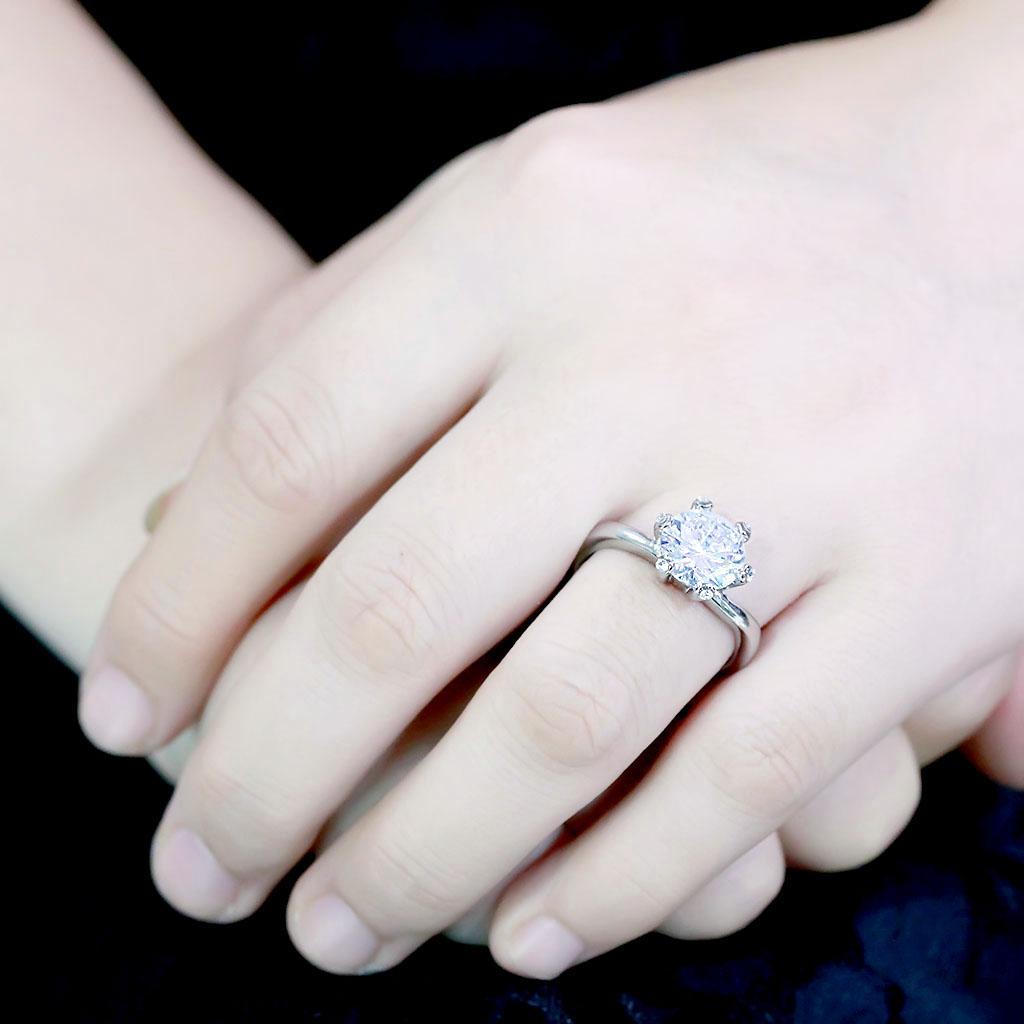 TK3700 - High polished (no plating) Stainless Steel Ring with AAA Grade CZ in Clear