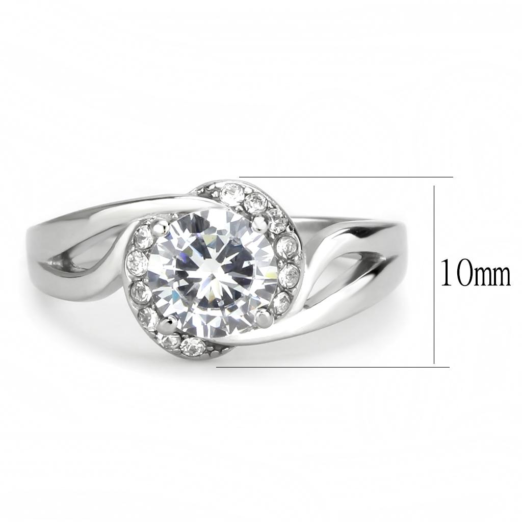 TK3701 - High polished (no plating) Stainless Steel Ring with AAA Grade CZ in Clear