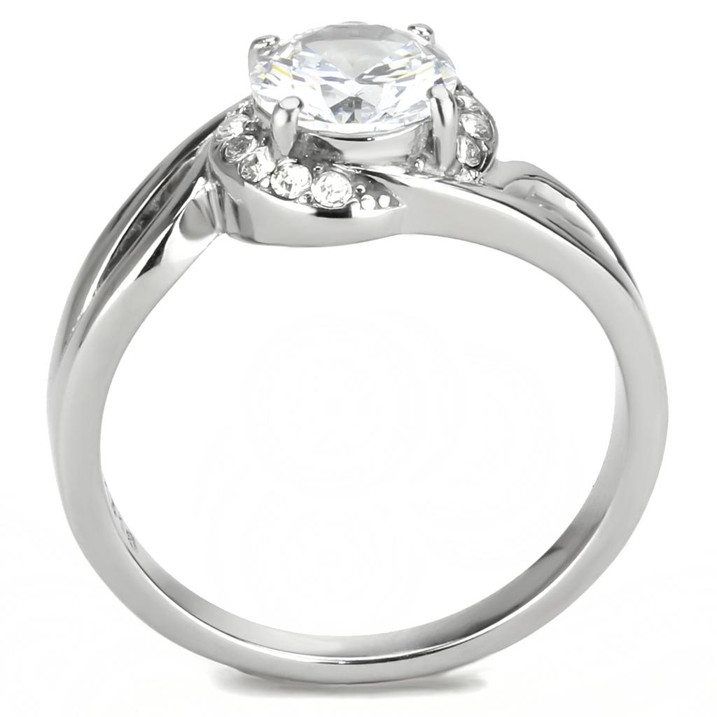 TK3701 - High polished (no plating) Stainless Steel Ring with AAA Grade CZ in Clear