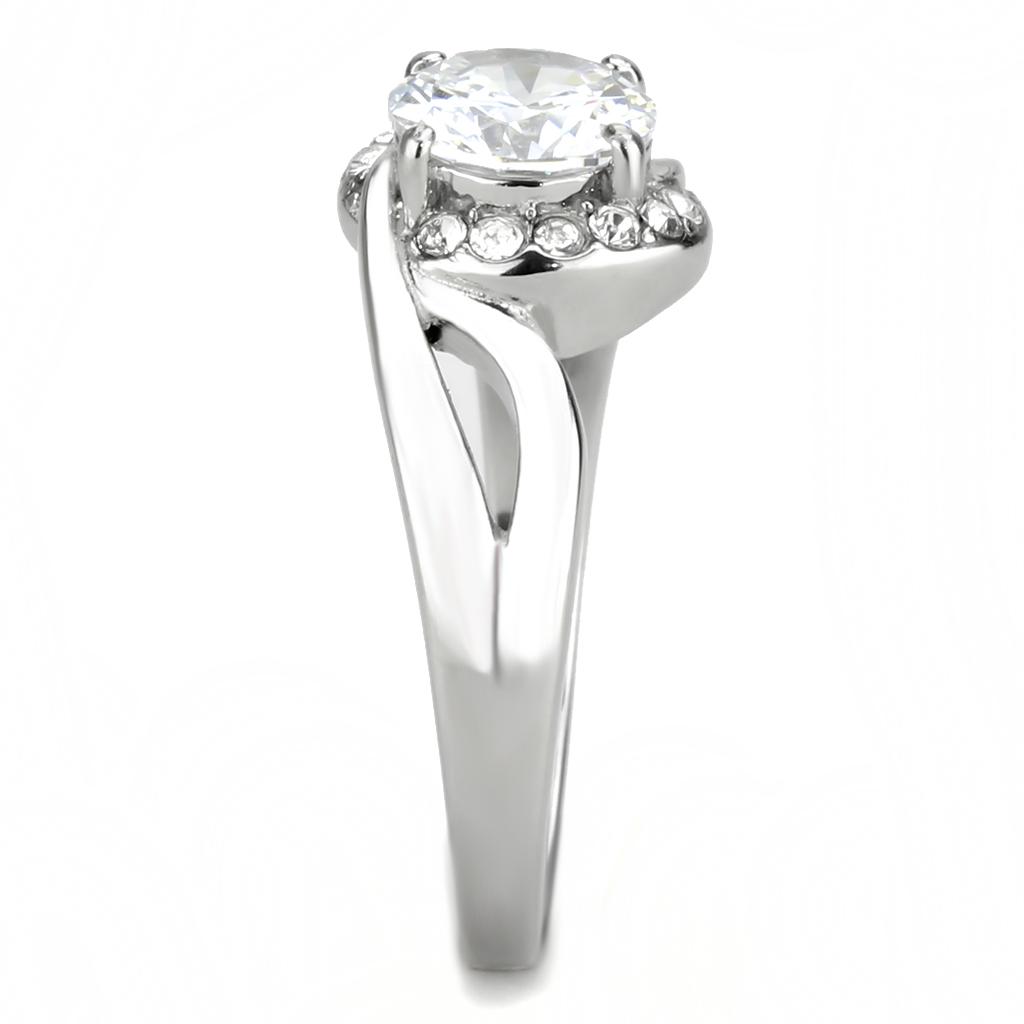 TK3701 - High polished (no plating) Stainless Steel Ring with AAA Grade CZ in Clear