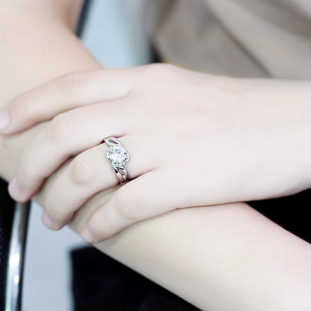 TK3701 - High polished (no plating) Stainless Steel Ring with AAA Grade CZ in Clear