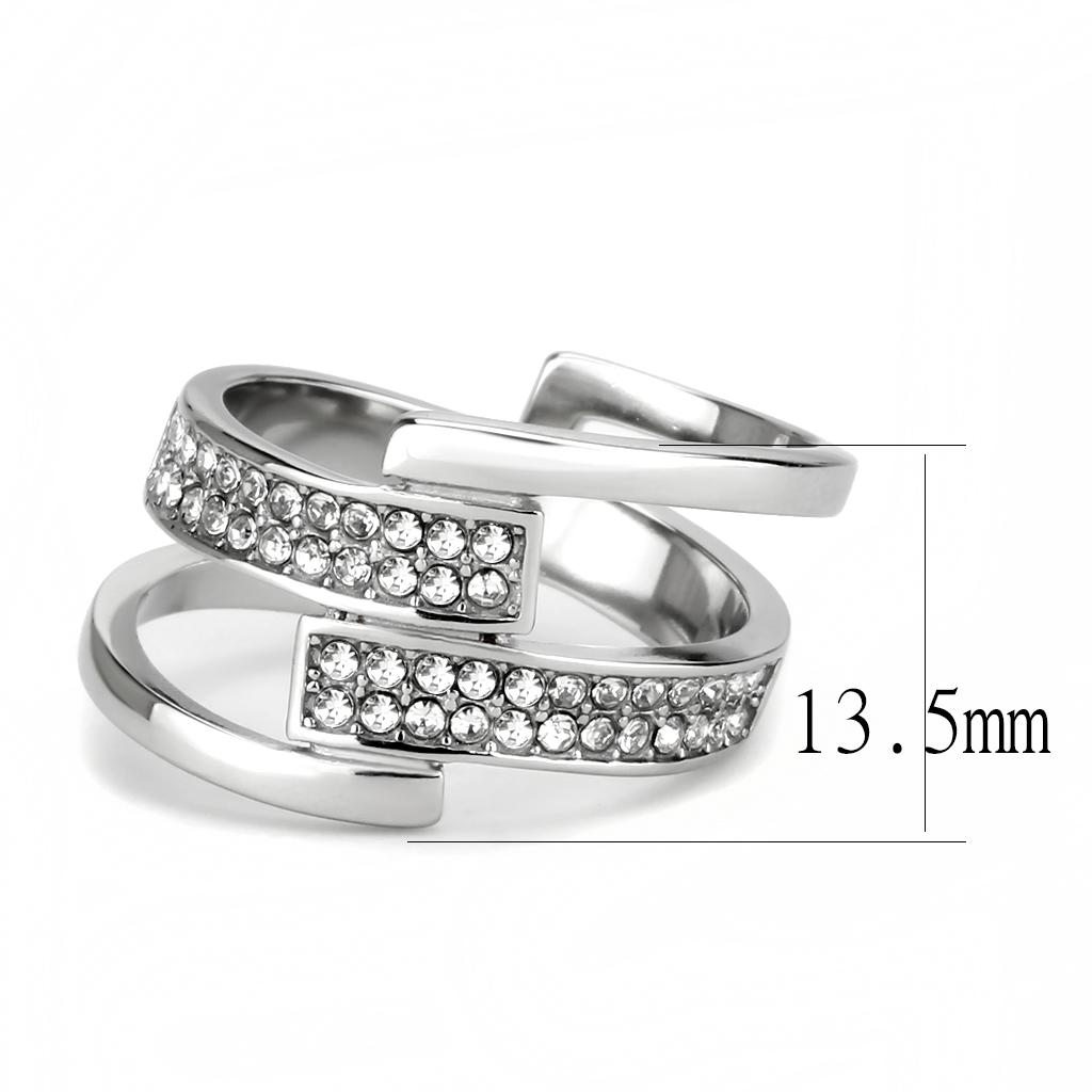 TK3702 - High polished (no plating) Stainless Steel Ring with Top Grade Crystal in Clear