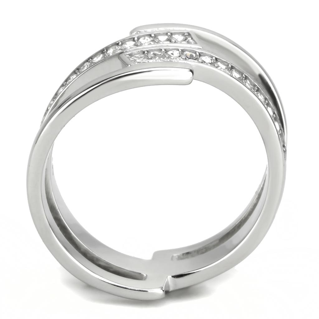 TK3702 - High polished (no plating) Stainless Steel Ring with Top Grade Crystal in Clear