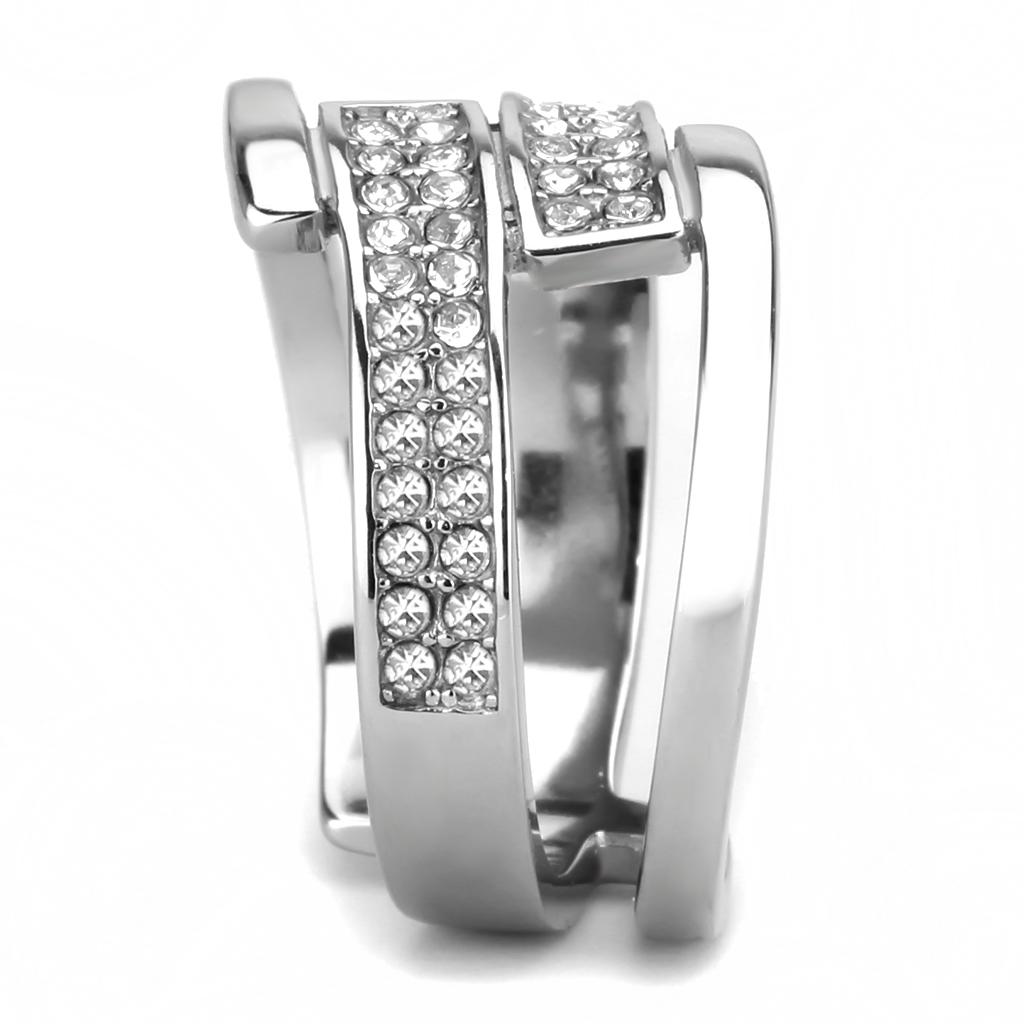 TK3702 - High polished (no plating) Stainless Steel Ring with Top Grade Crystal in Clear