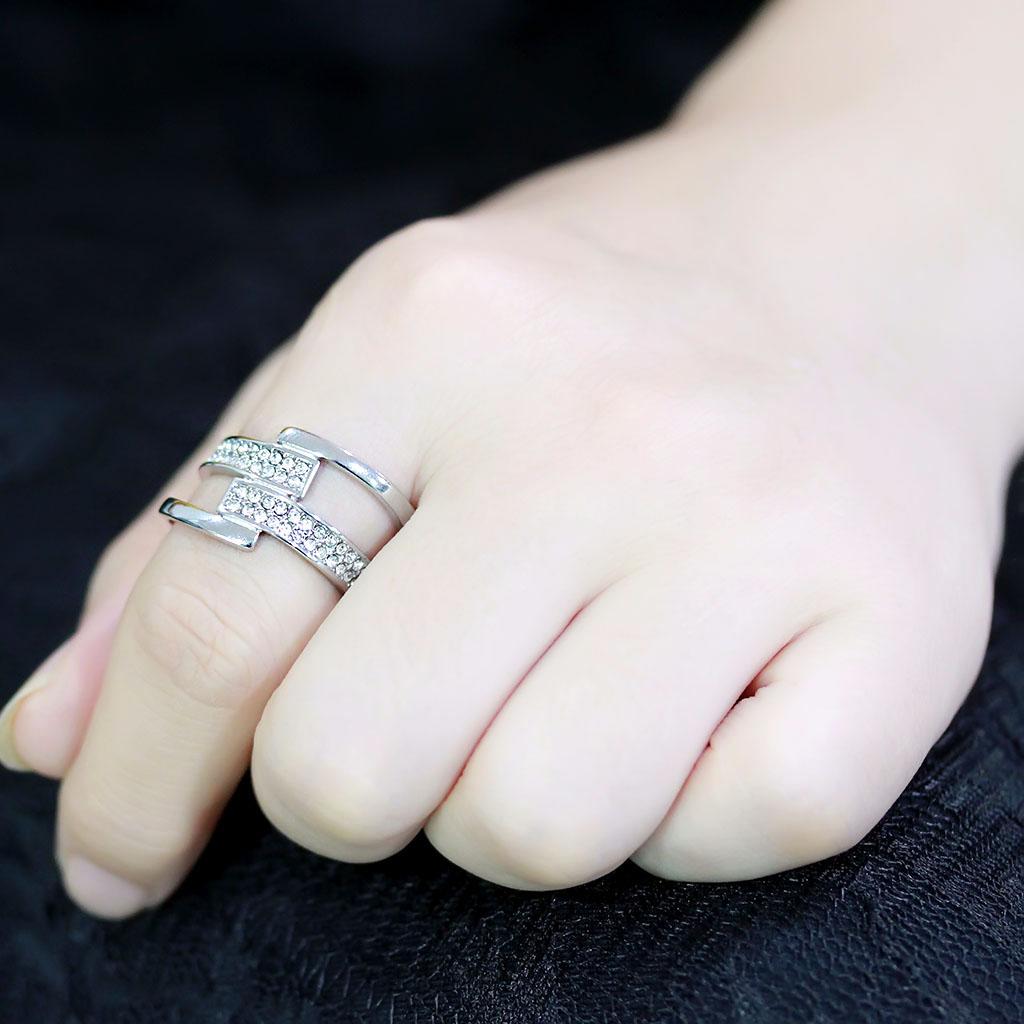 TK3702 - High polished (no plating) Stainless Steel Ring with Top Grade Crystal in Clear
