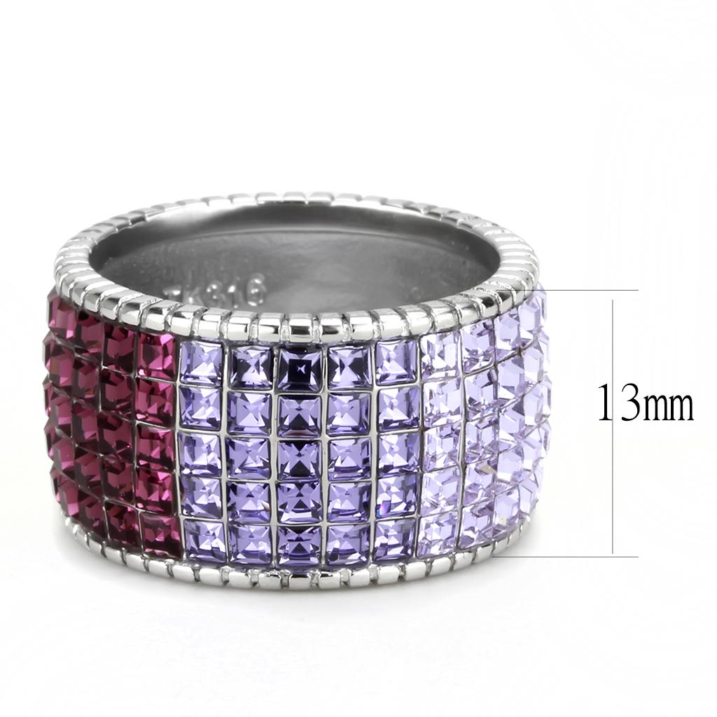 TK3703 - High polished (no plating) Stainless Steel Ring with Top Grade Crystal in Multi Color