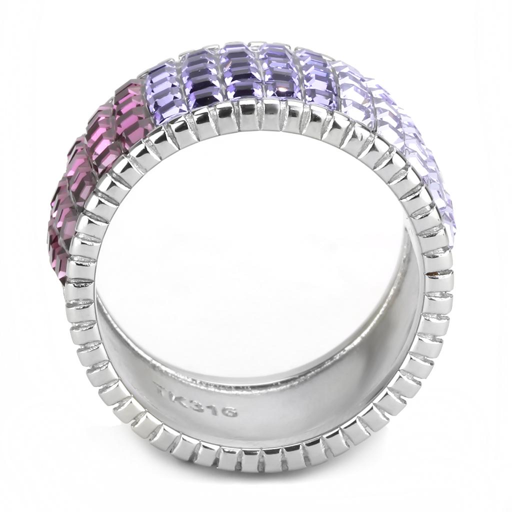 TK3703 - High polished (no plating) Stainless Steel Ring with Top Grade Crystal in Multi Color