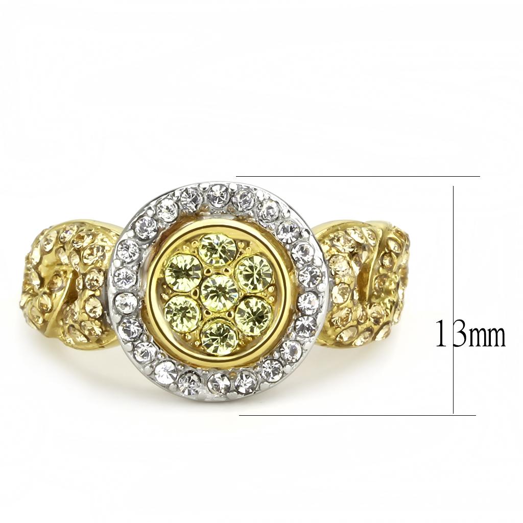 TK3704 - Two-Tone IP Gold (Ion Plating) Stainless Steel Ring with Top Grade Crystal in Multi Color