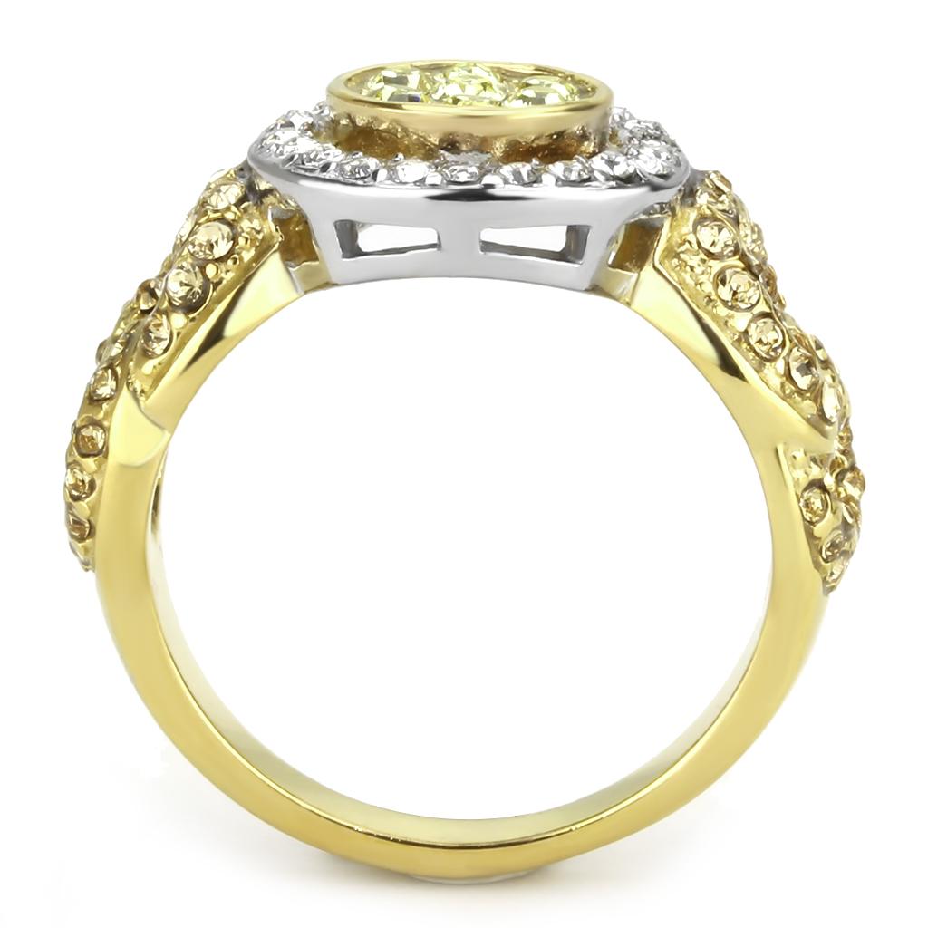 TK3704 - Two-Tone IP Gold (Ion Plating) Stainless Steel Ring with Top Grade Crystal in Multi Color