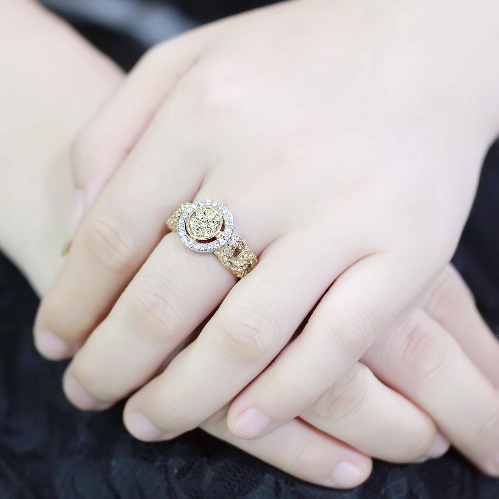 TK3704 - Two-Tone IP Gold (Ion Plating) Stainless Steel Ring with Top Grade Crystal in Multi Color