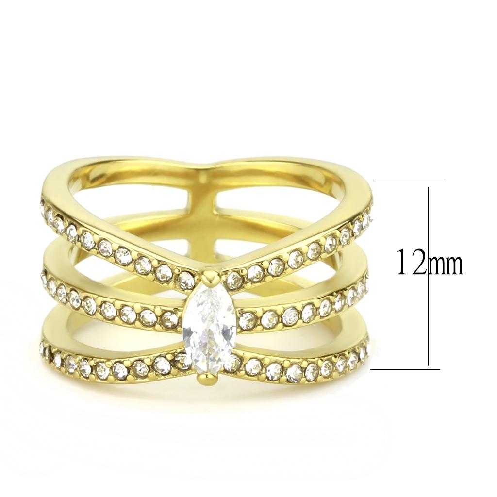 TK3705 - IP Gold(Ion Plating) Stainless Steel Ring with AAA Grade CZ in Clear