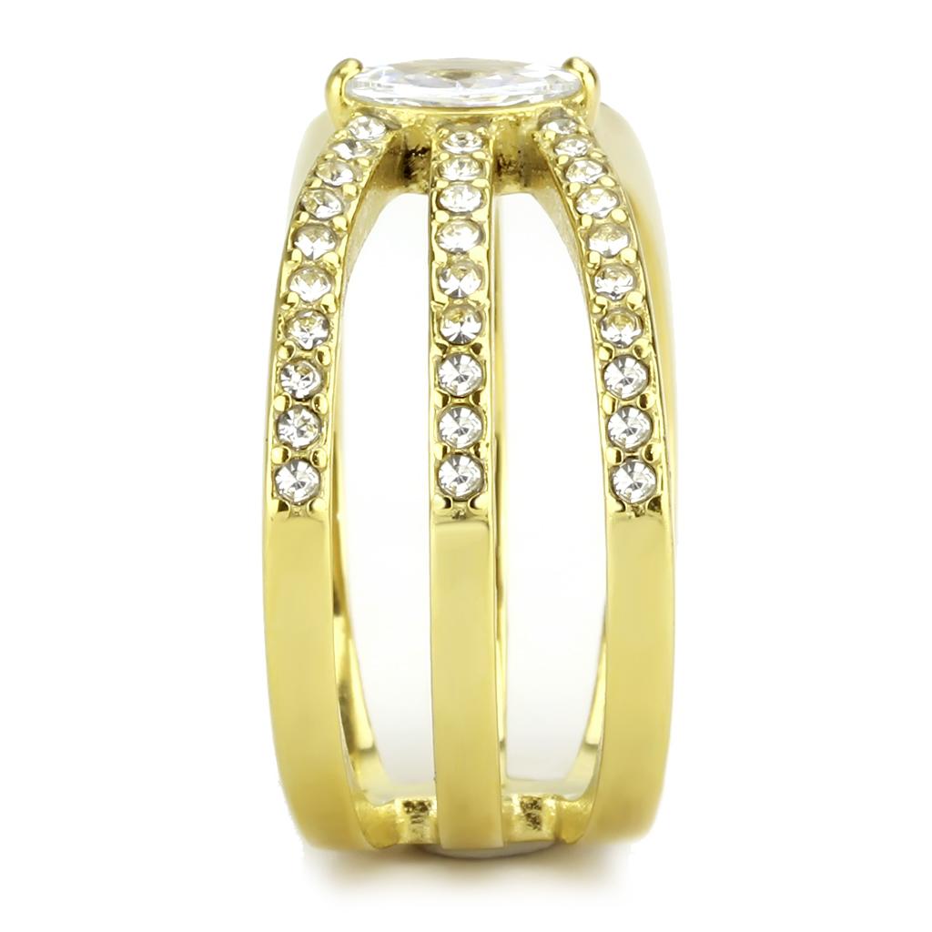 TK3705 - IP Gold(Ion Plating) Stainless Steel Ring with AAA Grade CZ in Clear
