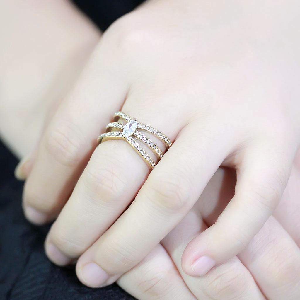 TK3705 - IP Gold(Ion Plating) Stainless Steel Ring with AAA Grade CZ in Clear