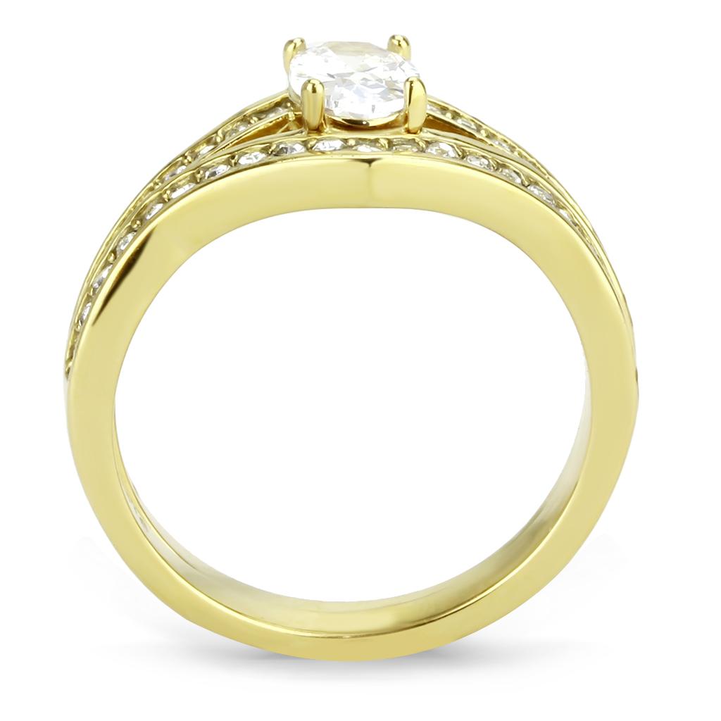 TK3706 - IP Gold(Ion Plating) Stainless Steel Ring with AAA Grade CZ in Clear