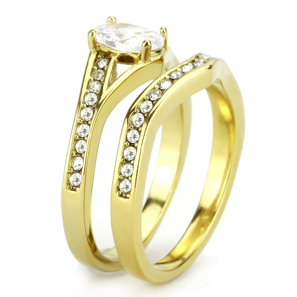 TK3706 - IP Gold(Ion Plating) Stainless Steel Ring with AAA Grade CZ in Clear