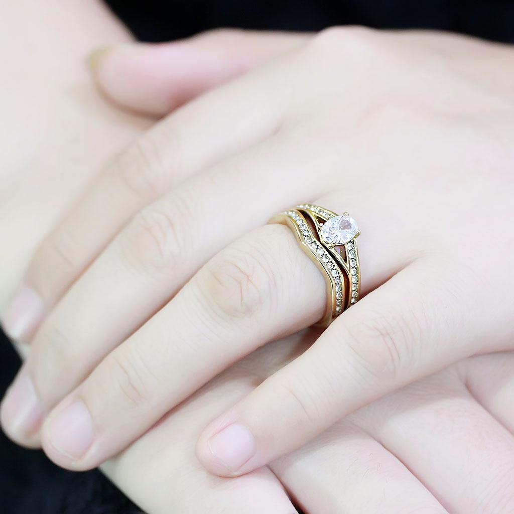 TK3706 - IP Gold(Ion Plating) Stainless Steel Ring with AAA Grade CZ in Clear