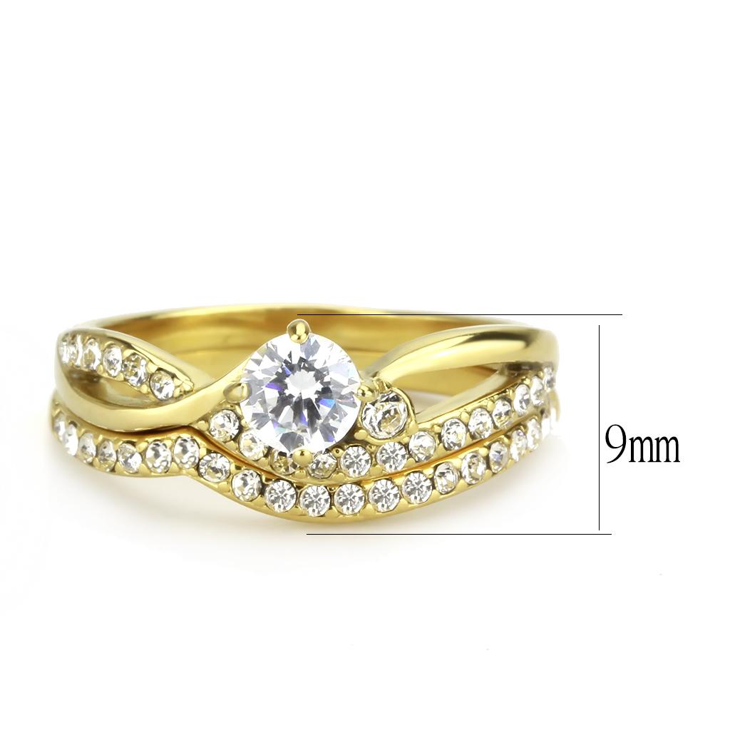 TK3708 - IP Gold(Ion Plating) Stainless Steel Ring with AAA Grade CZ in Clear