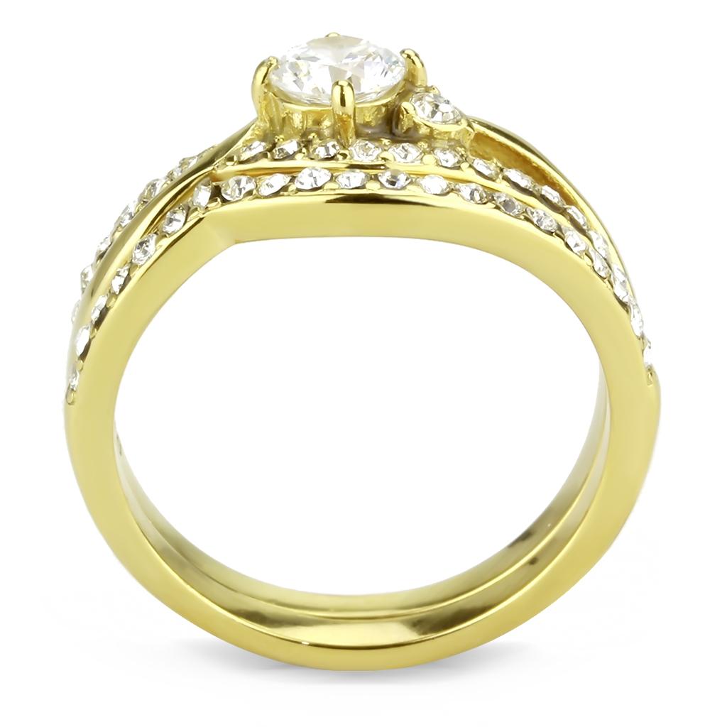 TK3708 - IP Gold(Ion Plating) Stainless Steel Ring with AAA Grade CZ in Clear