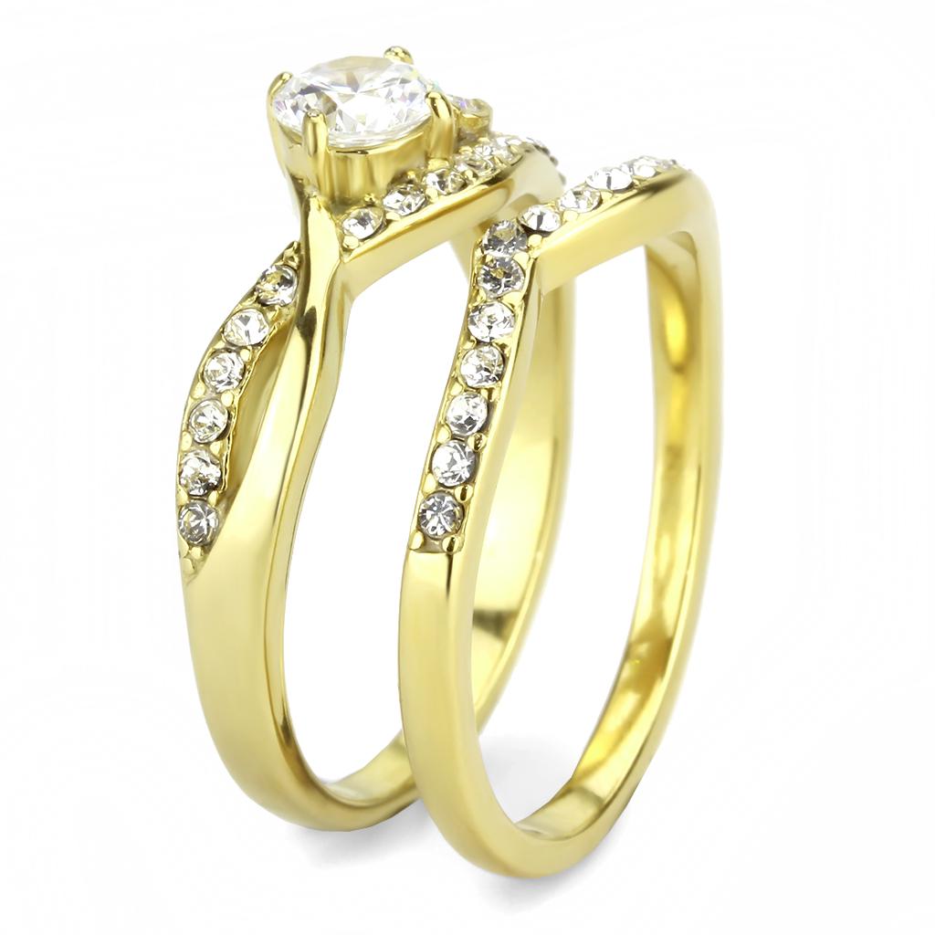 TK3708 - IP Gold(Ion Plating) Stainless Steel Ring with AAA Grade CZ in Clear