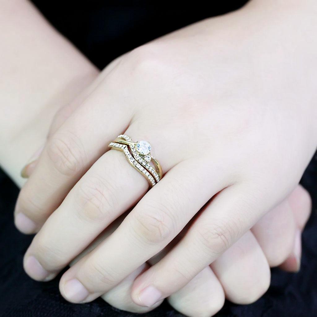 TK3708 - IP Gold(Ion Plating) Stainless Steel Ring with AAA Grade CZ in Clear