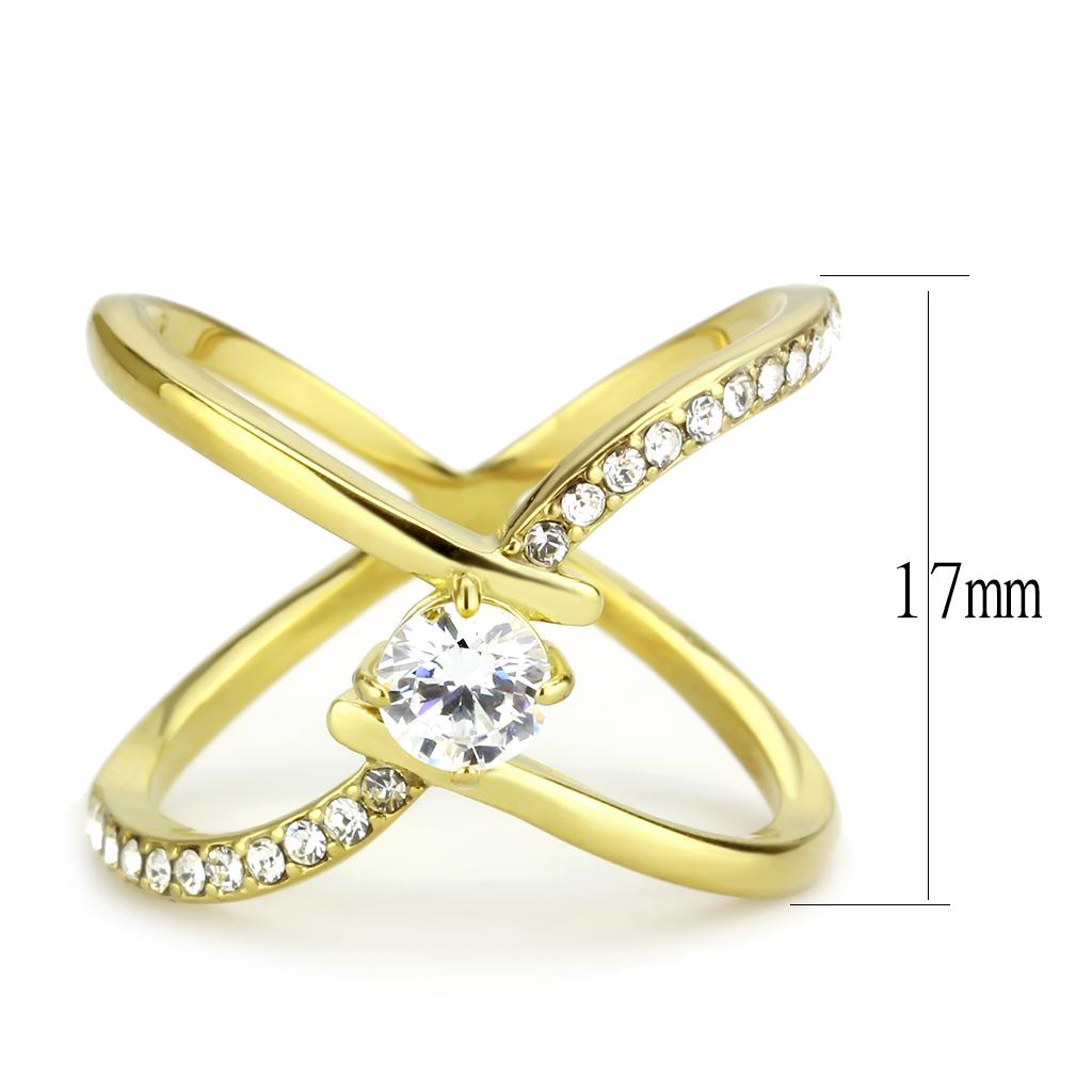 TK3709 - IP Gold(Ion Plating) Stainless Steel Ring with AAA Grade CZ in Clear