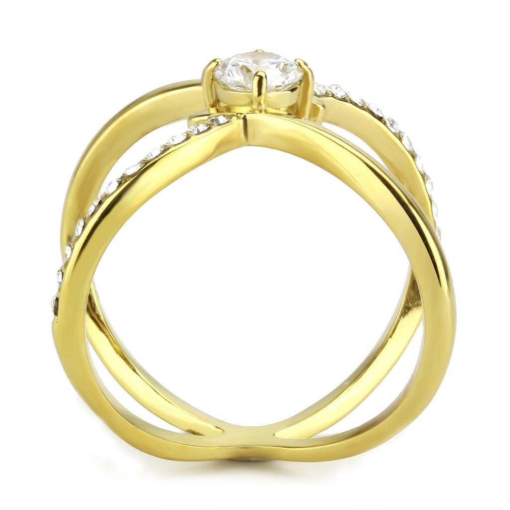 TK3709 - IP Gold(Ion Plating) Stainless Steel Ring with AAA Grade CZ in Clear