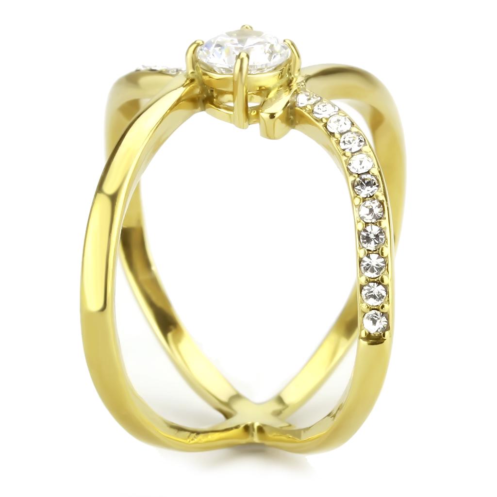 TK3709 - IP Gold(Ion Plating) Stainless Steel Ring with AAA Grade CZ in Clear