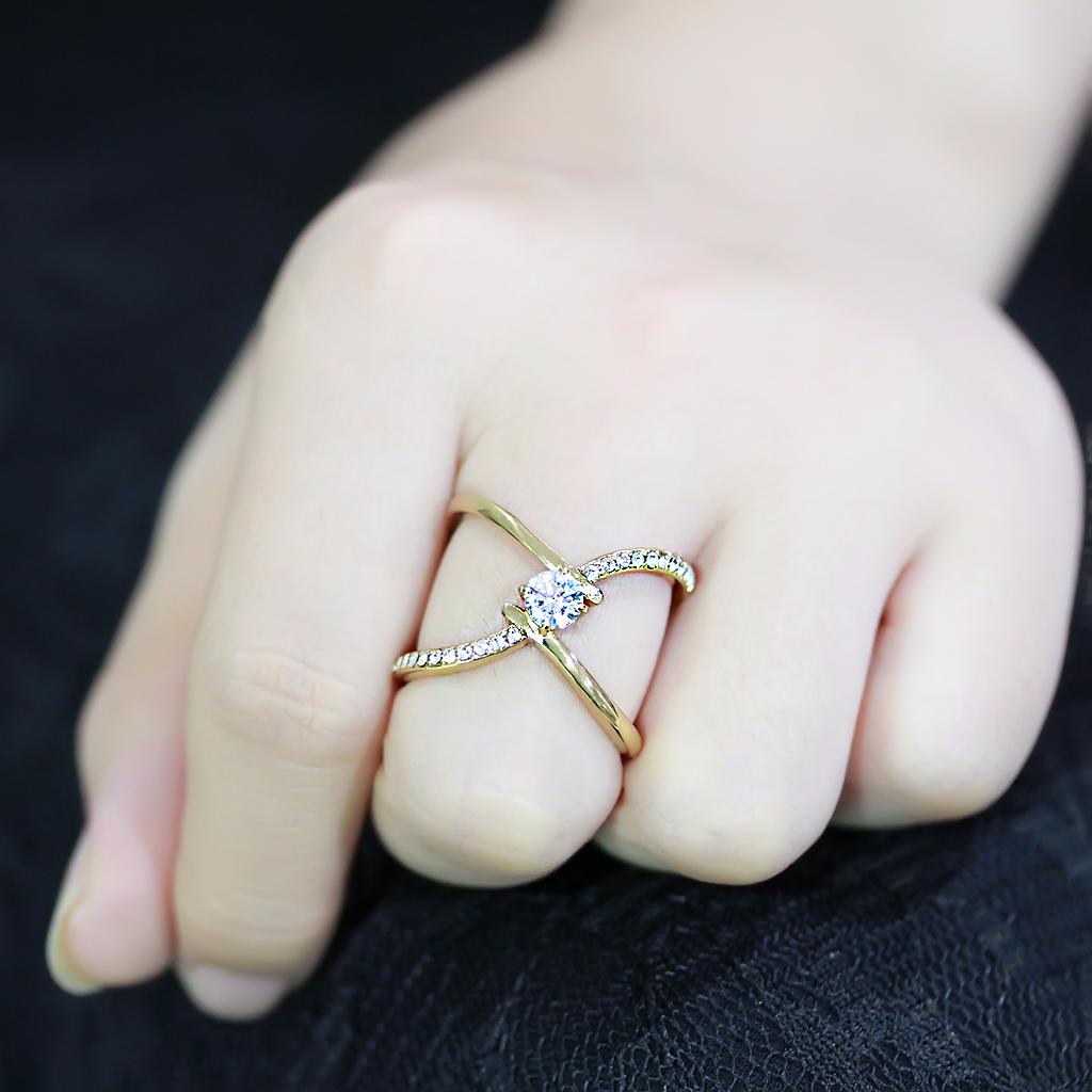 TK3709 - IP Gold(Ion Plating) Stainless Steel Ring with AAA Grade CZ in Clear