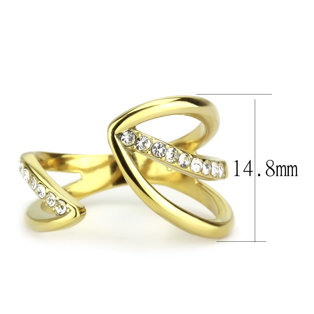 TK3710 - IP Gold(Ion Plating) Stainless Steel Ring with Top Grade Crystal in Clear