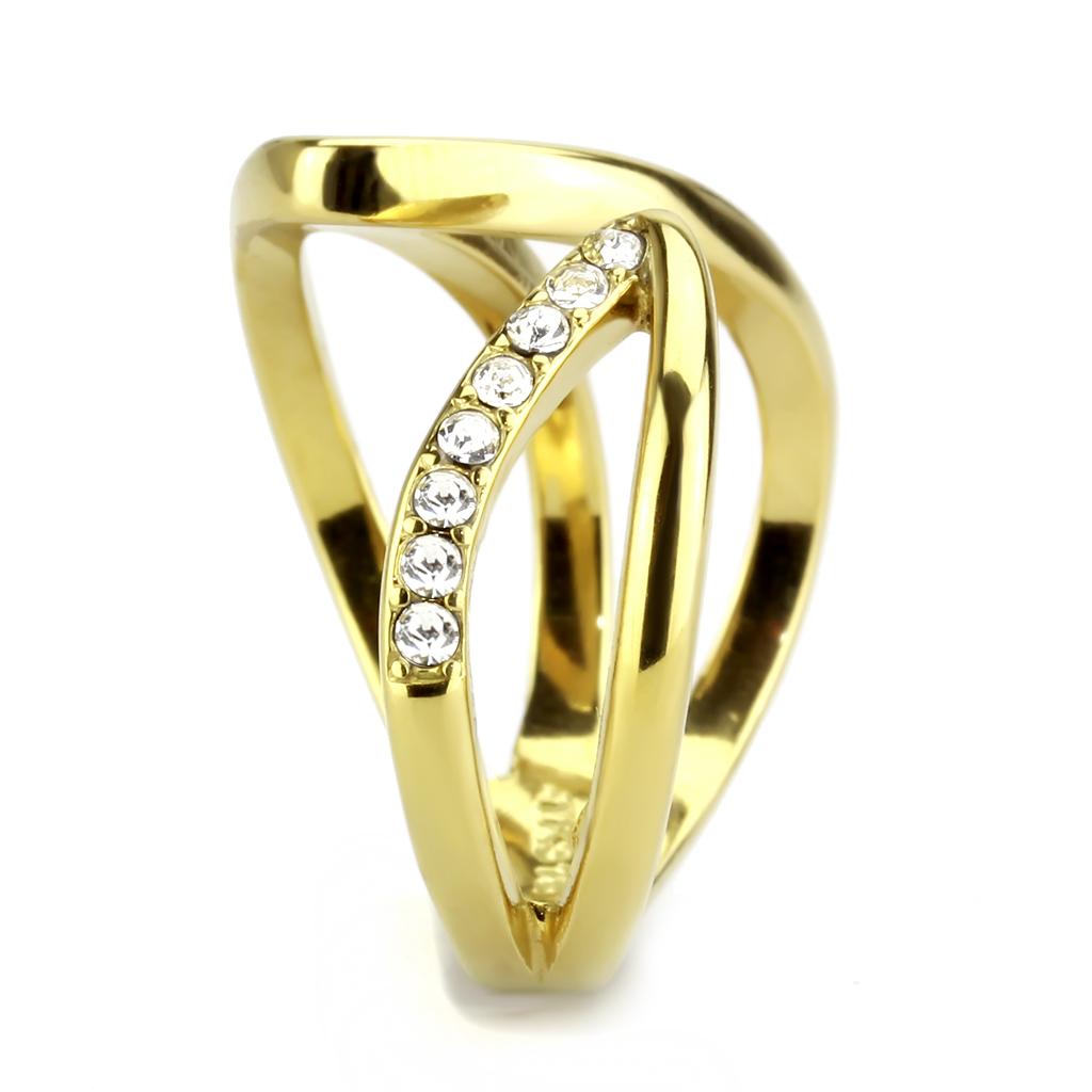 TK3710 - IP Gold(Ion Plating) Stainless Steel Ring with Top Grade Crystal in Clear
