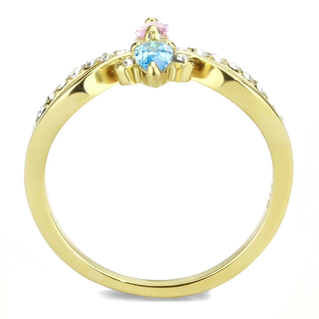 TK3712 - IP Gold(Ion Plating) Stainless Steel Ring with AAA Grade CZ in Multi Color