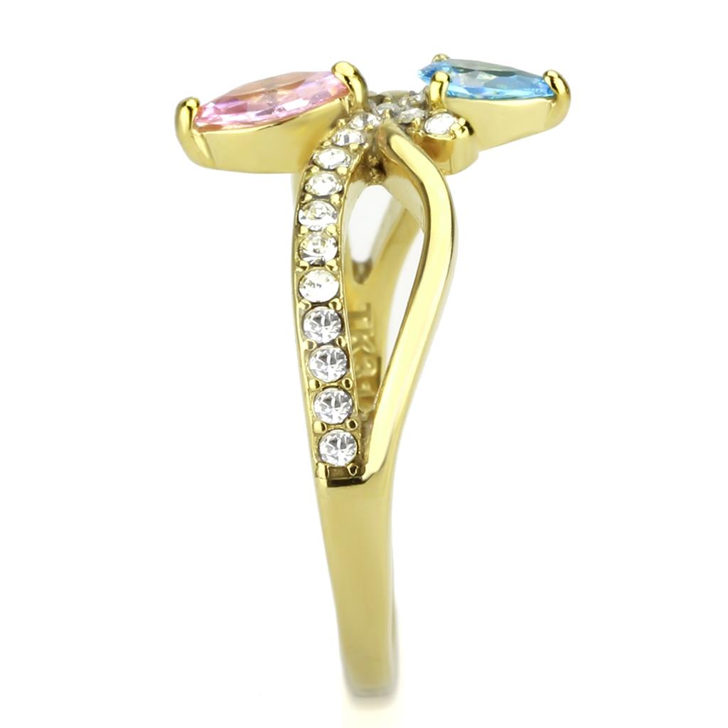 TK3712 - IP Gold(Ion Plating) Stainless Steel Ring with AAA Grade CZ in Multi Color