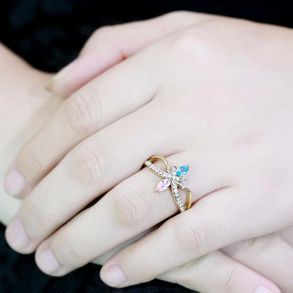 TK3712 - IP Gold(Ion Plating) Stainless Steel Ring with AAA Grade CZ in Multi Color