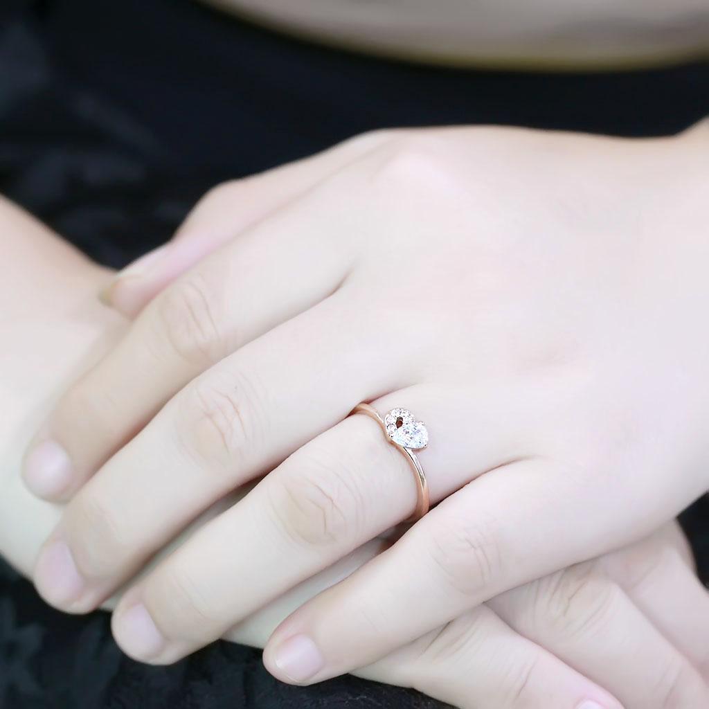 TK3713 - IP Rose Gold(Ion Plating) Stainless Steel Ring with AAA Grade CZ in Clear