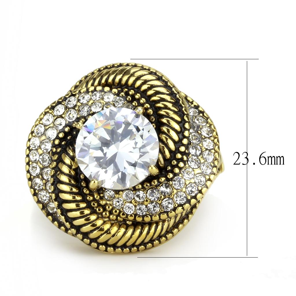 TK3714 - IP Gold(Ion Plating) Stainless Steel Ring with AAA Grade CZ in Clear