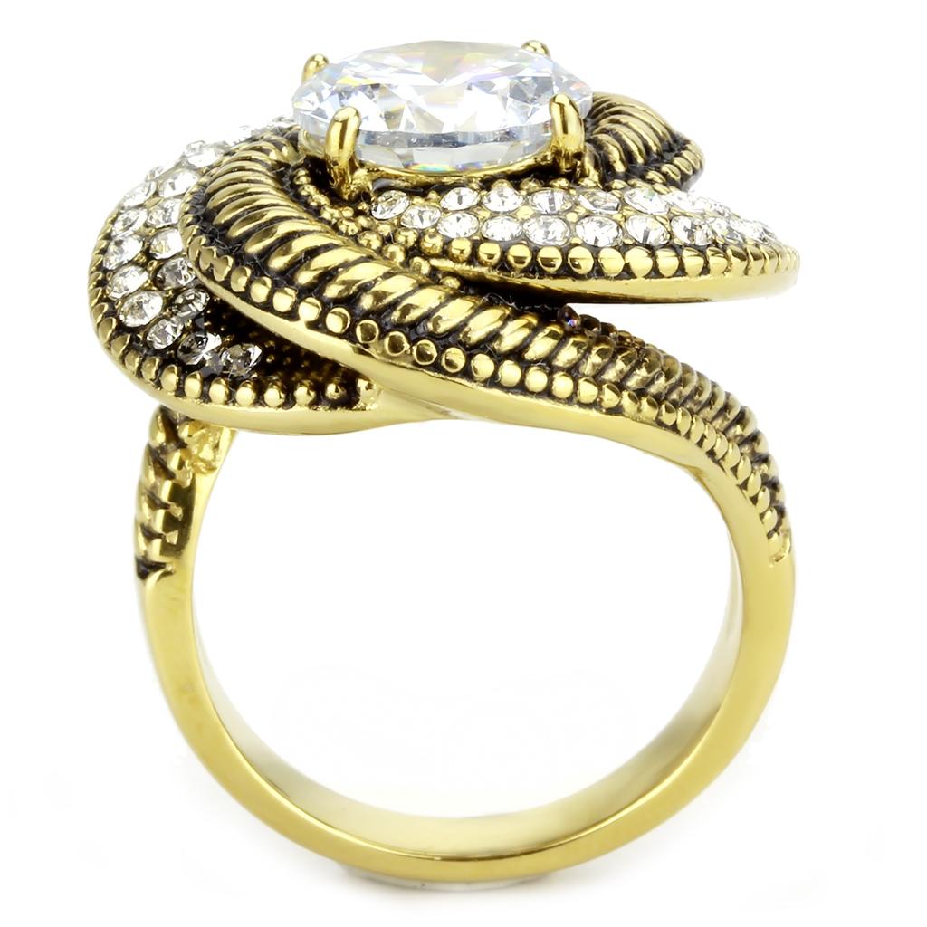 TK3714 - IP Gold(Ion Plating) Stainless Steel Ring with AAA Grade CZ in Clear