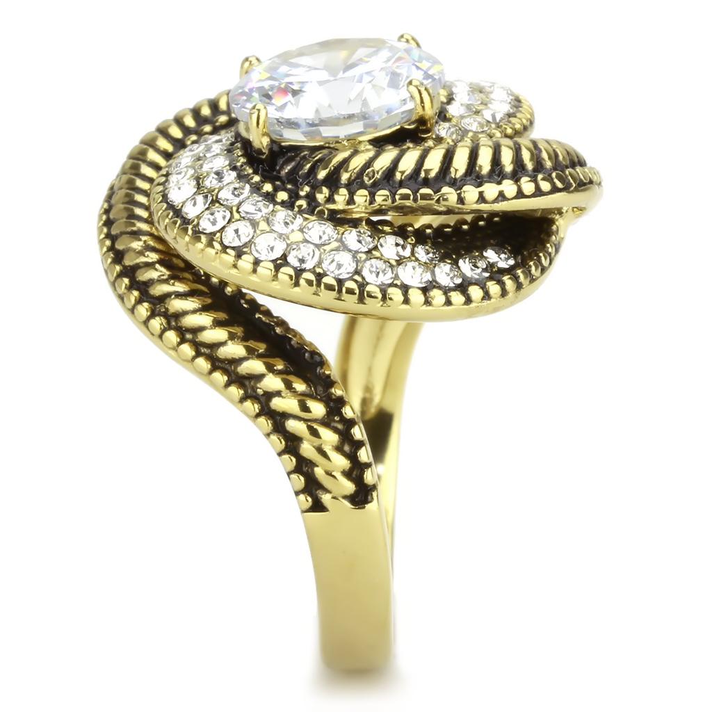 TK3714 - IP Gold(Ion Plating) Stainless Steel Ring with AAA Grade CZ in Clear