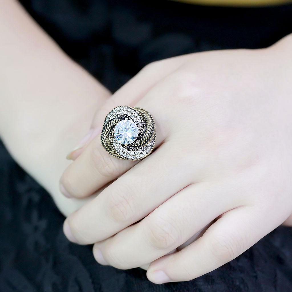 TK3714 - IP Gold(Ion Plating) Stainless Steel Ring with AAA Grade CZ in Clear