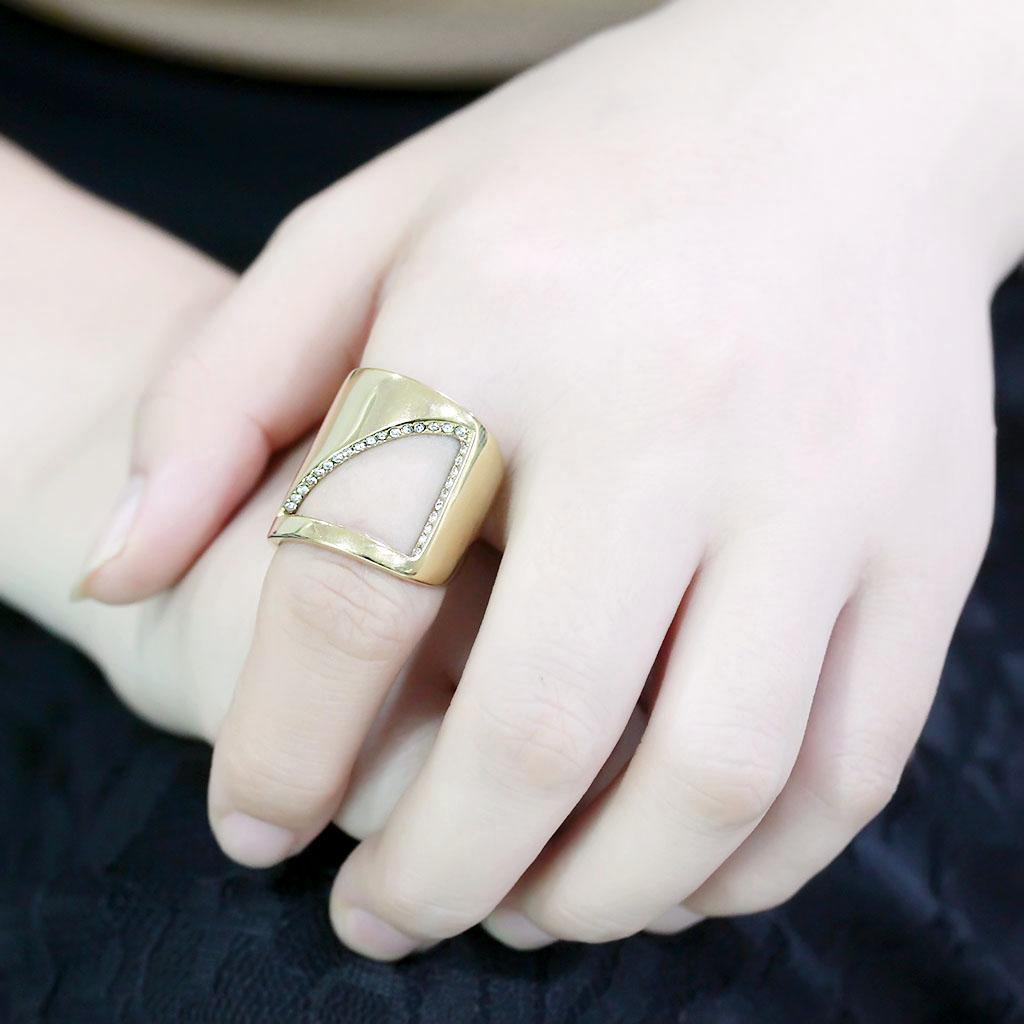 TK3715 - IP Gold(Ion Plating) Stainless Steel Ring with Top Grade Crystal in Clear