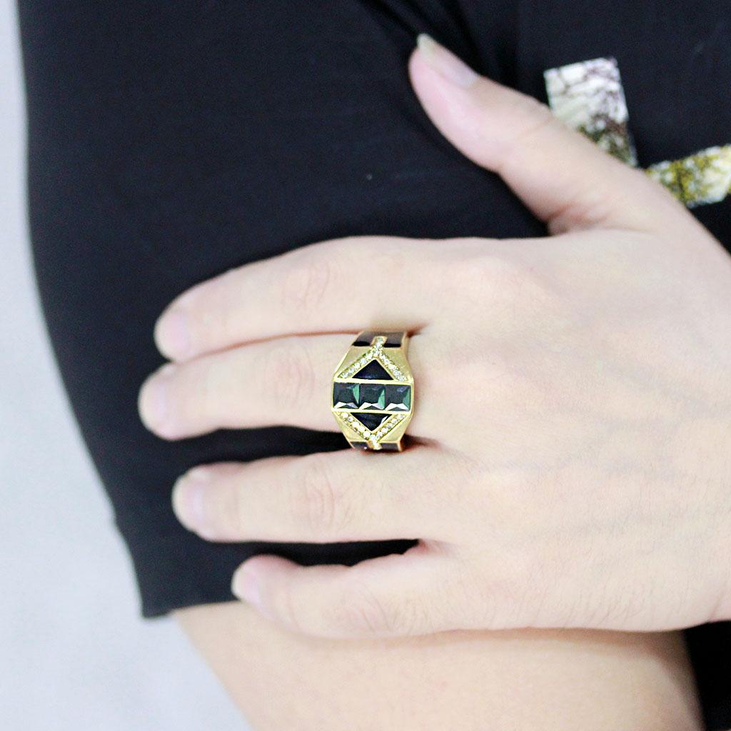 TK3721 - IP Gold(Ion Plating) Stainless Steel Ring with AAA Grade CZ in Black Diamond