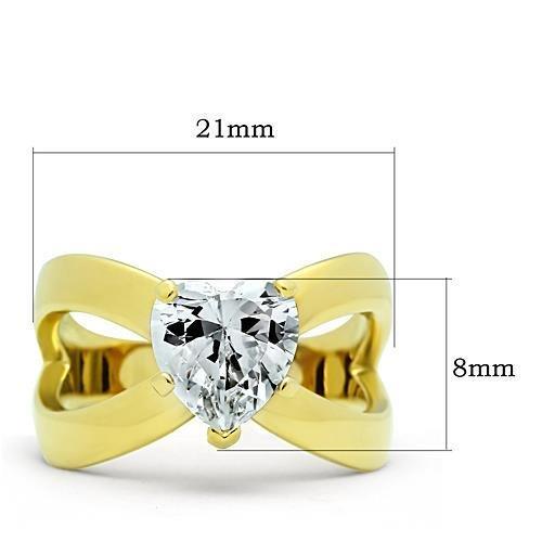 TK390G - IP Gold(Ion Plating) Stainless Steel Ring with AAA Grade CZ in Clear