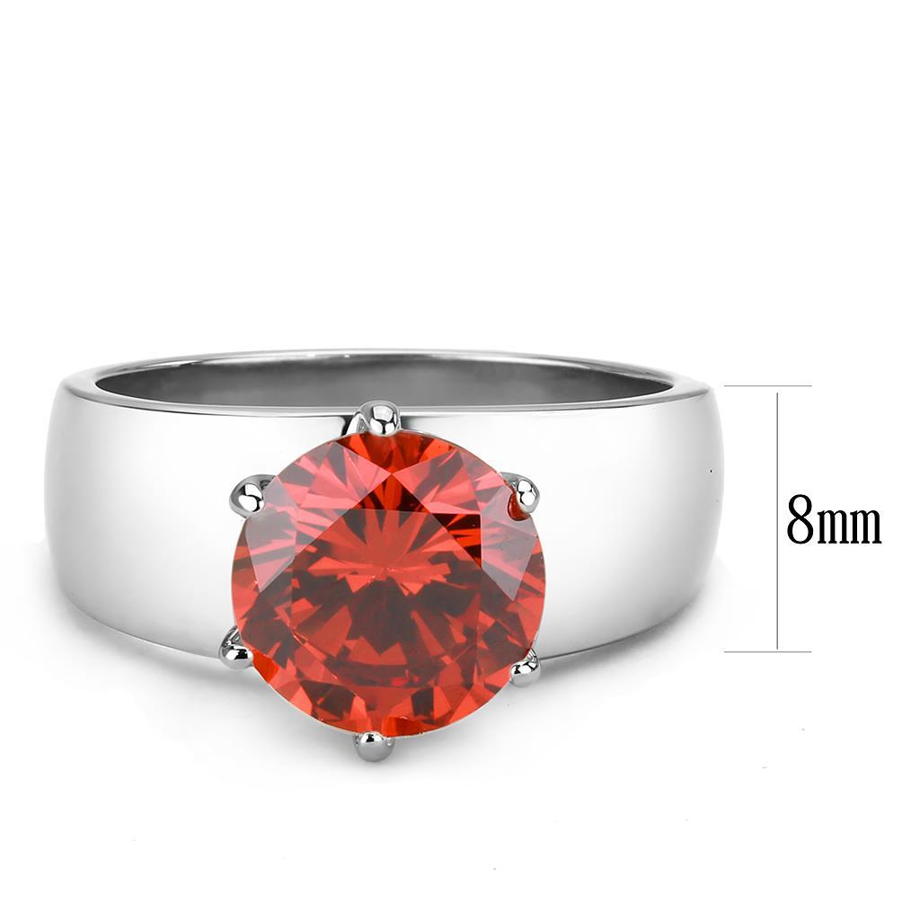 TK52001 - High polished (no plating) Stainless Steel Ring with AAA Grade CZ in Garnet