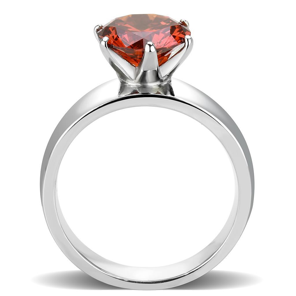 TK52001 - High polished (no plating) Stainless Steel Ring with AAA Grade CZ in Garnet