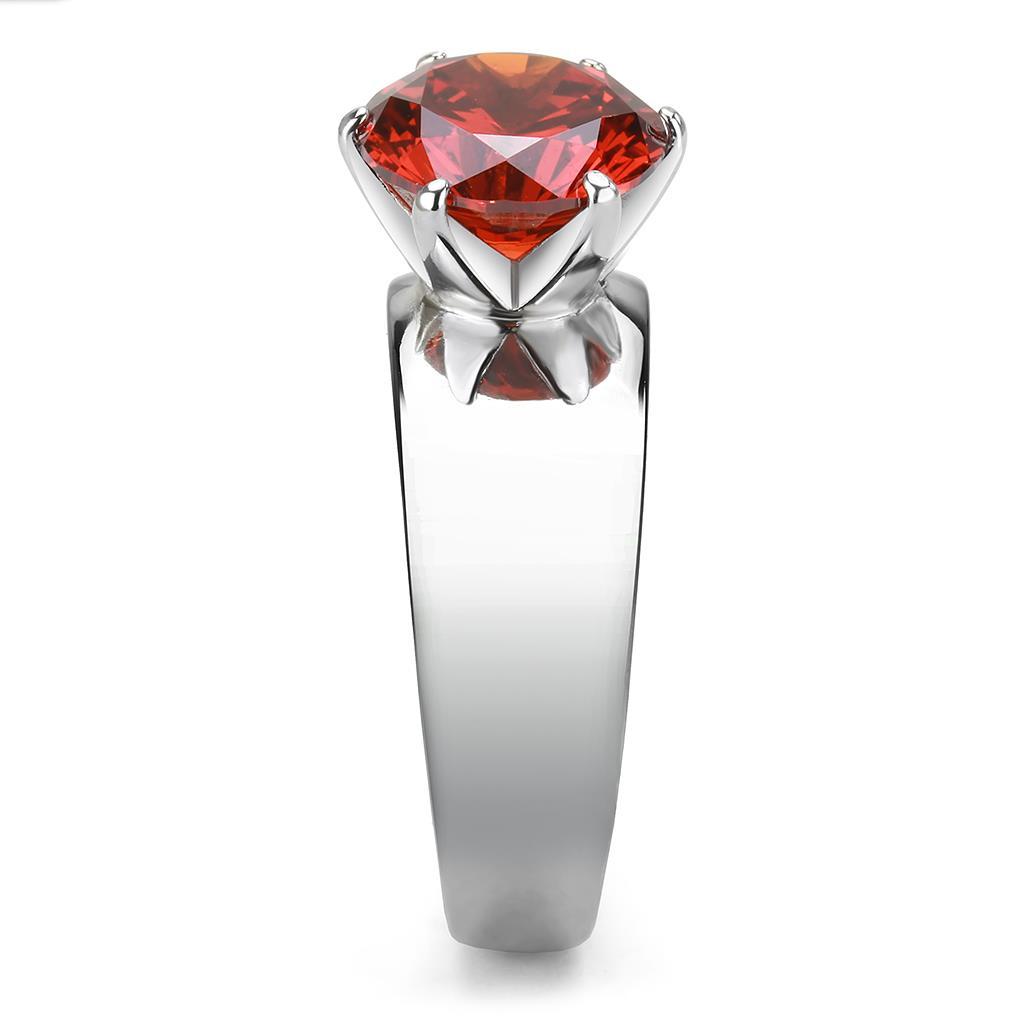TK52001 - High polished (no plating) Stainless Steel Ring with AAA Grade CZ in Garnet