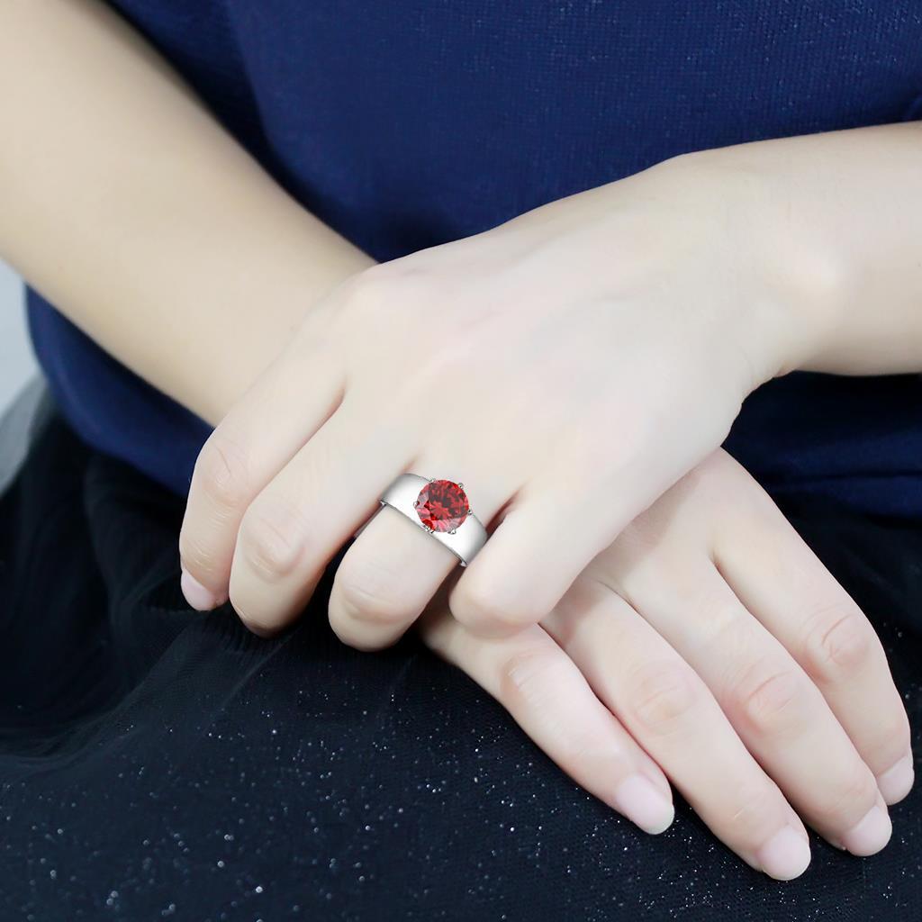 TK52001 - High polished (no plating) Stainless Steel Ring with AAA Grade CZ in Garnet