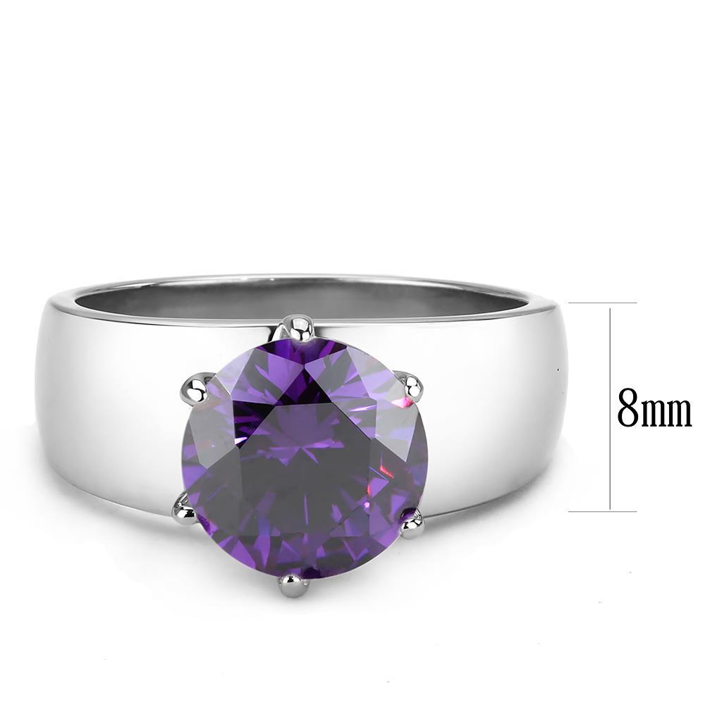 TK52002 - High polished (no plating) Stainless Steel Ring with AAA Grade CZ in Amethyst